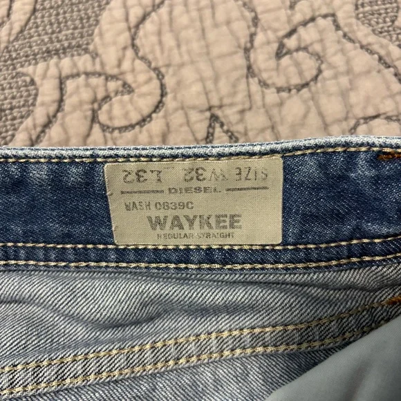 Diesel Industries Jeans Mens 32x32 Blue Medium Wash Straight Waykee Button Jean